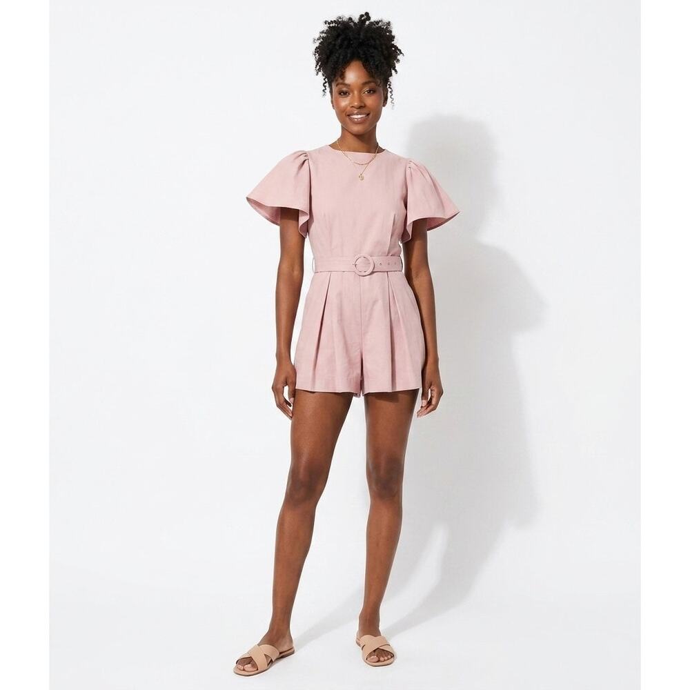 LPA Uma Belted Romper Size XS Short Sleeve Open Back Blush Pink Summer Revolve